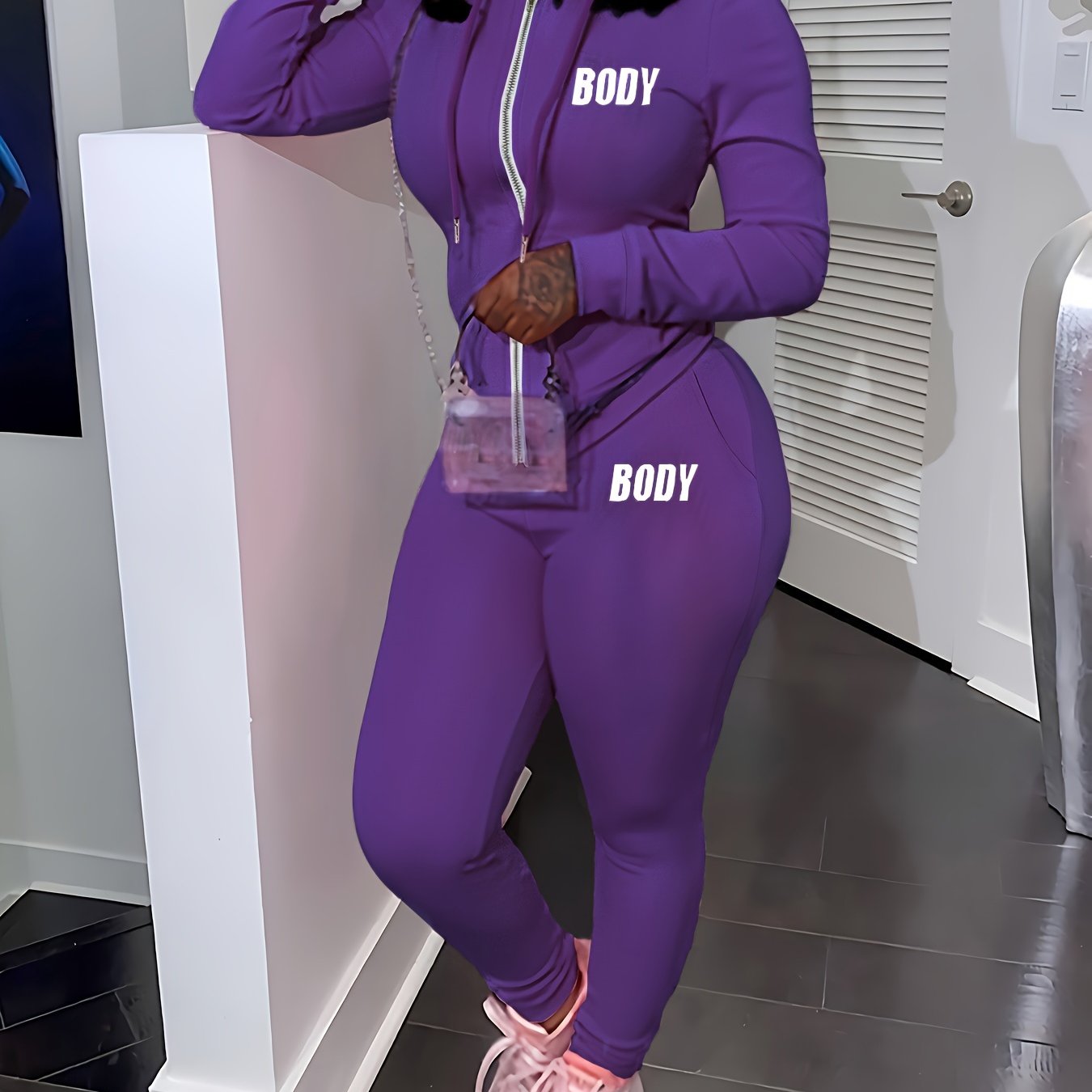 Machine Washable Knit Polyester Two-Piece Set Open Front Top and Pants