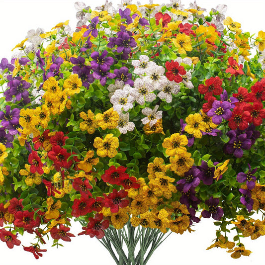 Artificial Fake Flowers for Outdoor Spring Decoration 16 Bundles Faux Silky Colorful Daisy UV Resistant Realistic for Porch Patio Home Yard Garden Planters Pots Window Box Mix