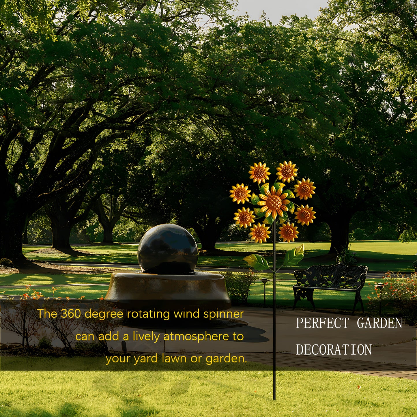 360° Rotating Metal Sunflower Wind Spinner Stake Garden Decor