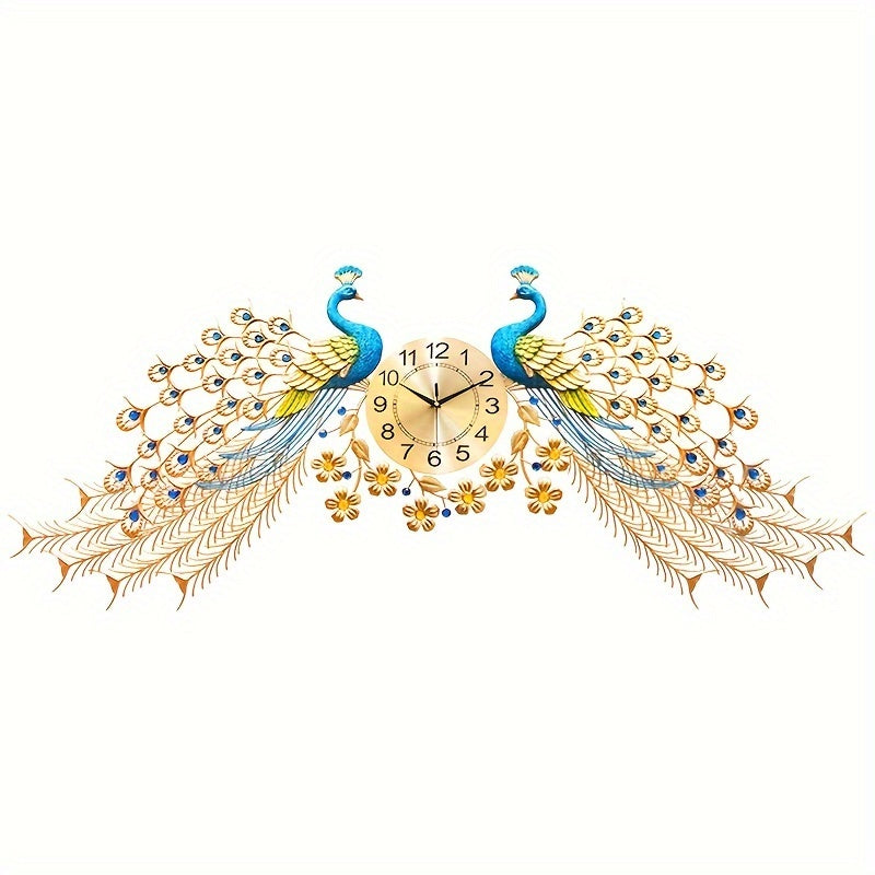 Luxury 66.14 Inch Large Peacock Wall Clock Metal Design Non Ticking Silent Art Digital Wall Clocks Big Clock for Living Room Decor
