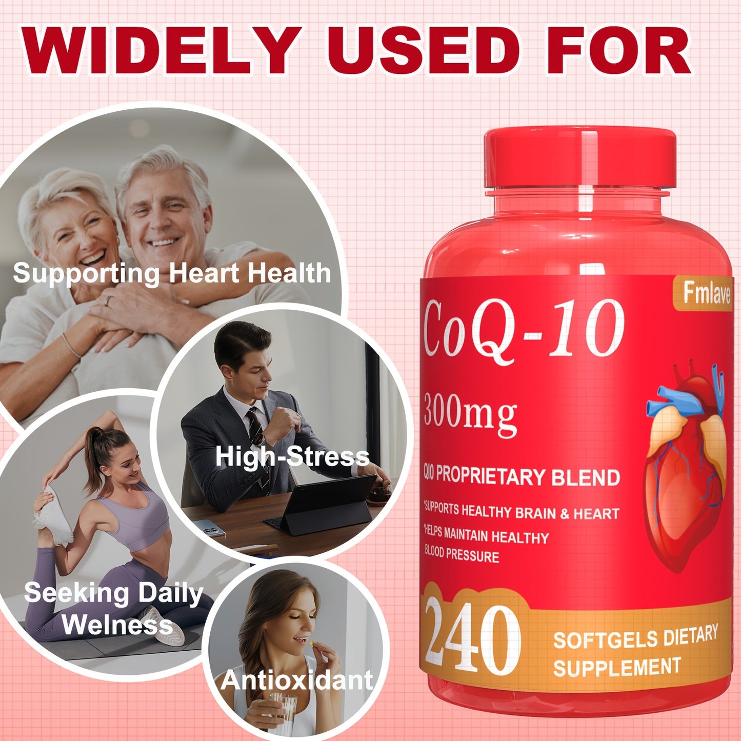 3Pcs-720 Softgels CoQ10 300mg Antioxidant Supplement