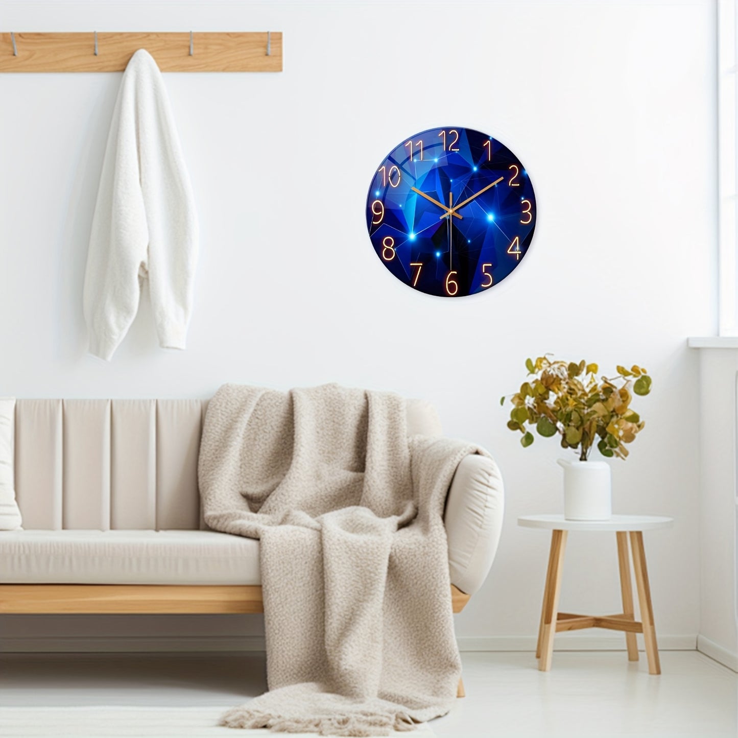 16 Inch Dreamy Deep Blue Geometric Large Tempered Glass Wall Clock Battery Operated Silent Design Perfect for Living Rooms Bedrooms and Home Decoration