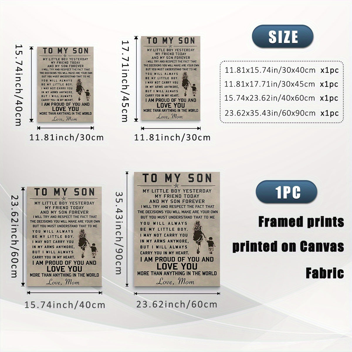 1pc Inspirational Heartfelt Message from Mom to Son Wall Art