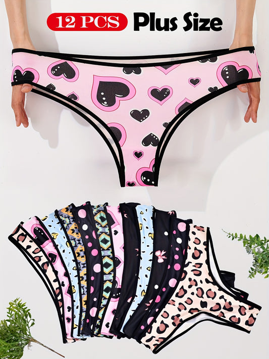 12pcs Plus Size Women's Comfortable Briefs Set